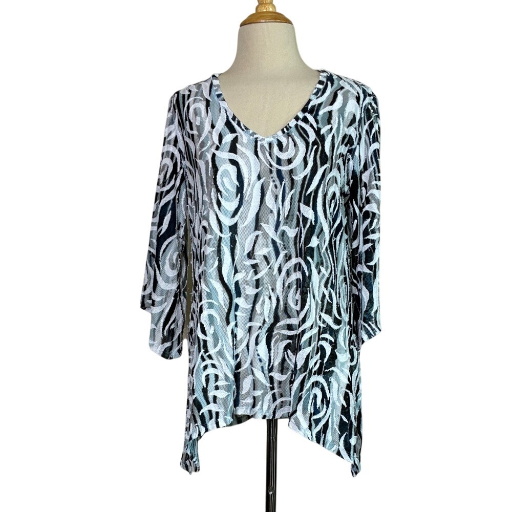 JOHN MARK Women Small Textrued 3/4 Boho Sleeve Fishtail Hem Tunic Top